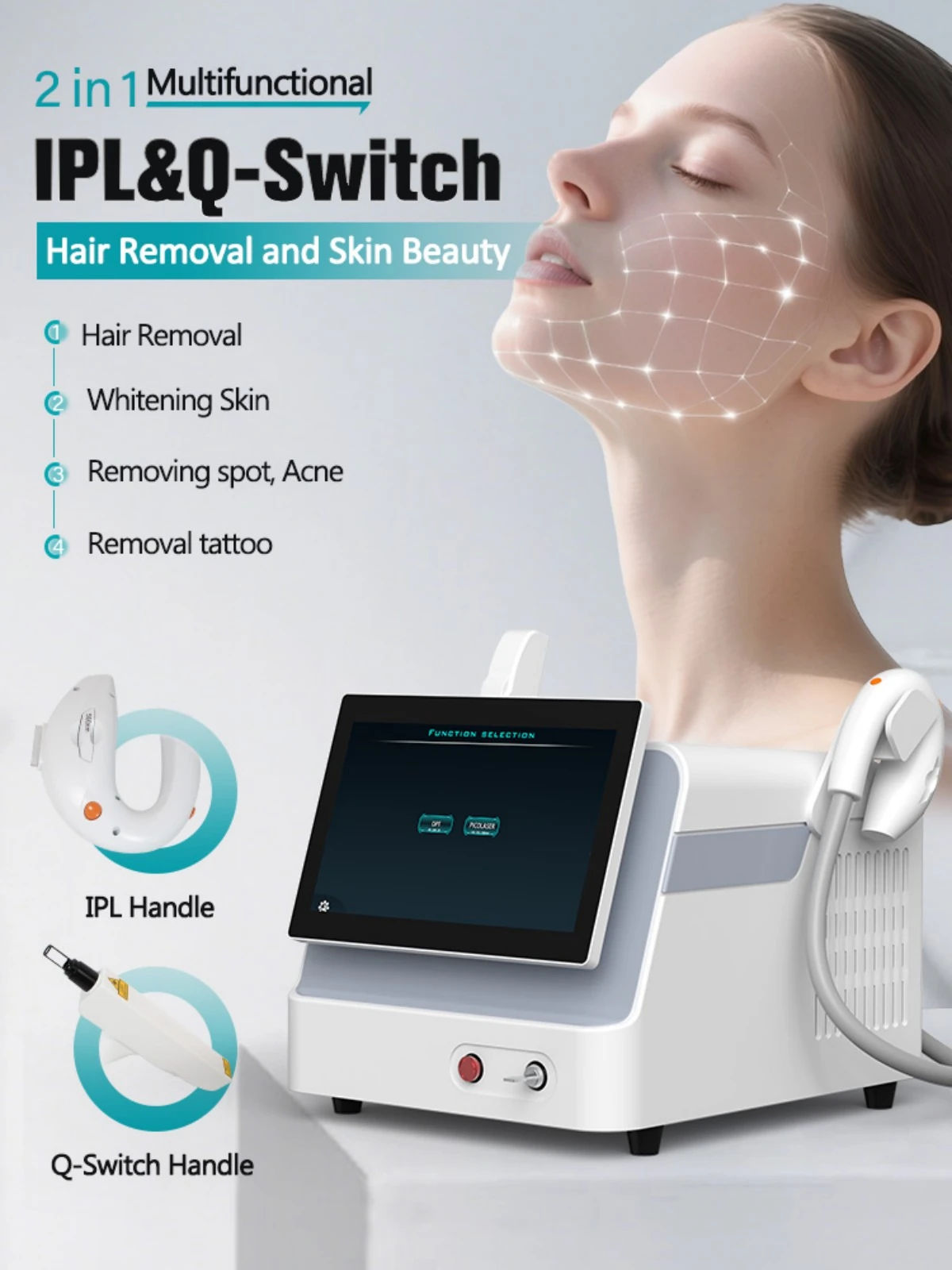 professional 2 in 1 ipl & q switch laser machine for hair & tattoo removal