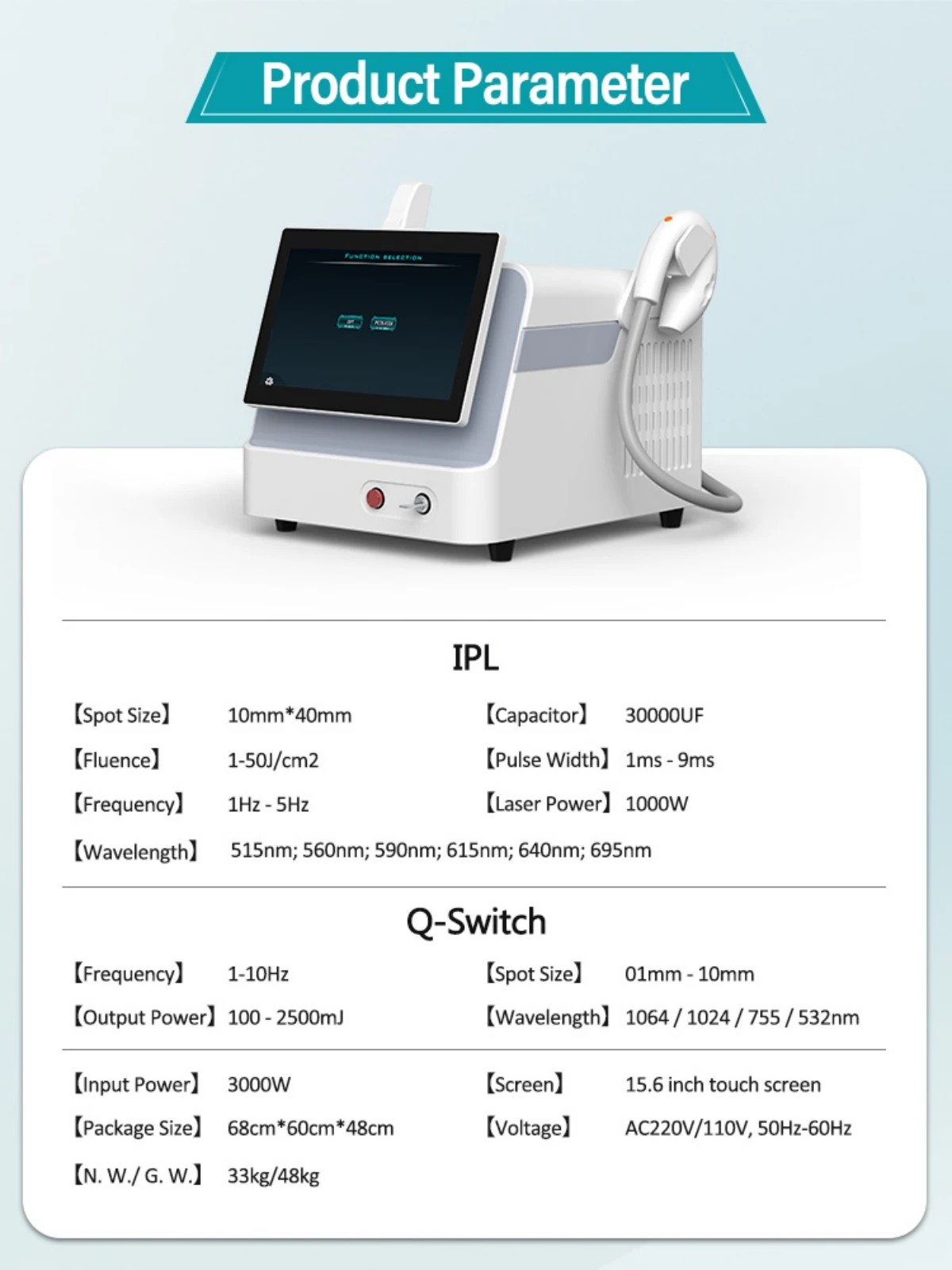 professional 2 in 1 ipl & q switch laser machine for hair & tattoo removal