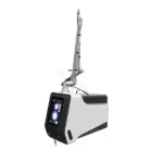desktop laser beauty machine with optical guide arm, treatment handpiece, and touchscreen control panel on a white background.(2)